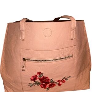 Floral Embroidered Pink Tote Bag